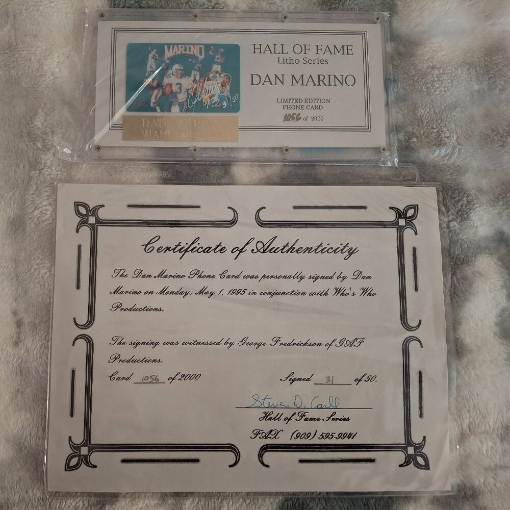 AUTOGRAPHED Dan Marino Limited Edition Signed Phone Card, Only 50 Signed! Framed